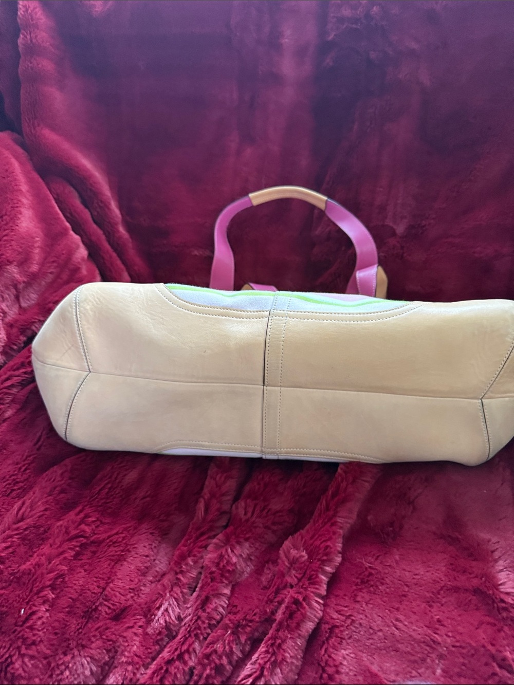 Vintage Coach Striped Multicolor/Tan Leather Trimmed Tote Bag - Picture 3 of 4
